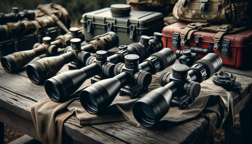 durable-rifle-scopes-on-a-box-outdoors