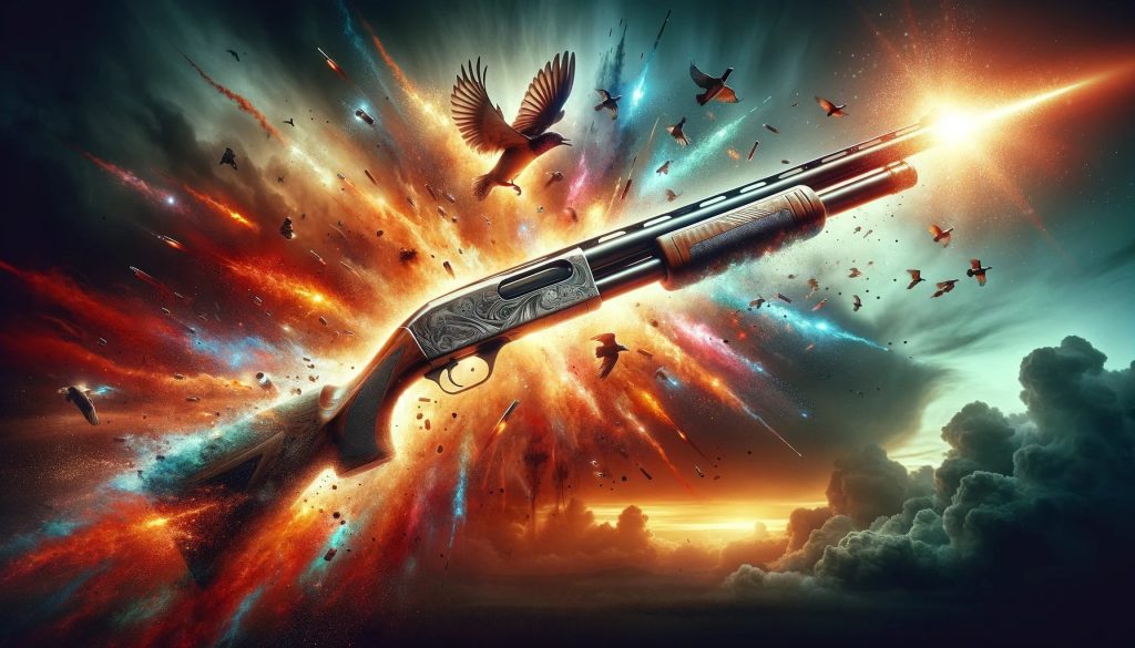 epic shotgun firing in the sky with birds