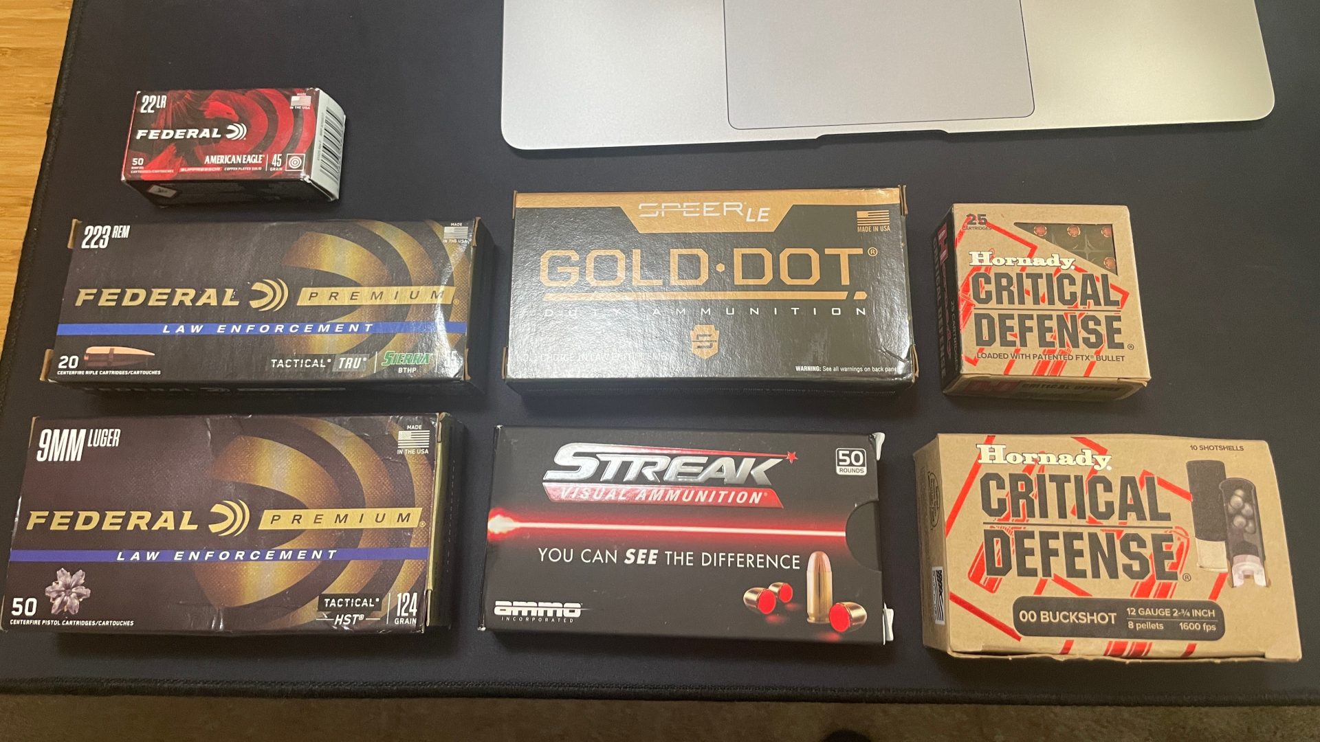 A variety of ammo on a desk