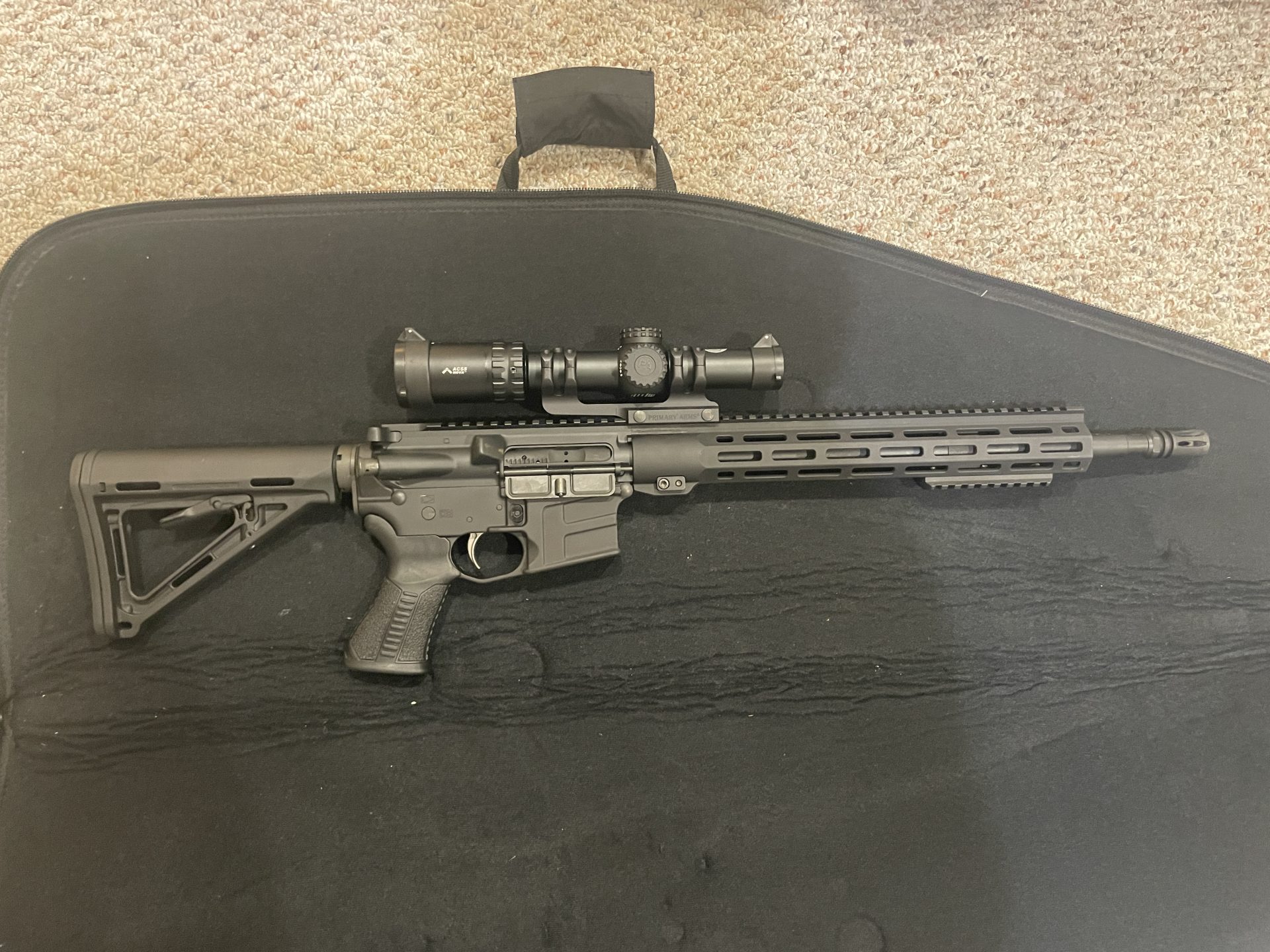 Primary Arms SLX 1-6x24mm lpvo scope mounted on Savage MSR15 recon 2.0 rifle, side profile