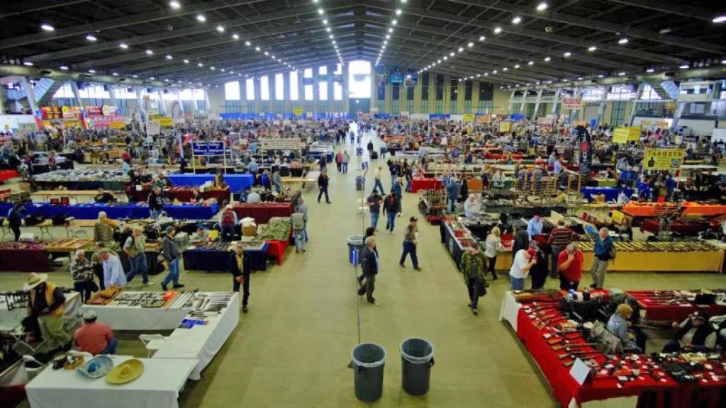 gun show crowd and tables from over head